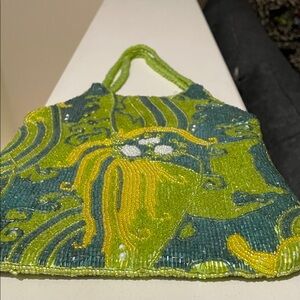 Green and Yellow Beaded Women's Bag
